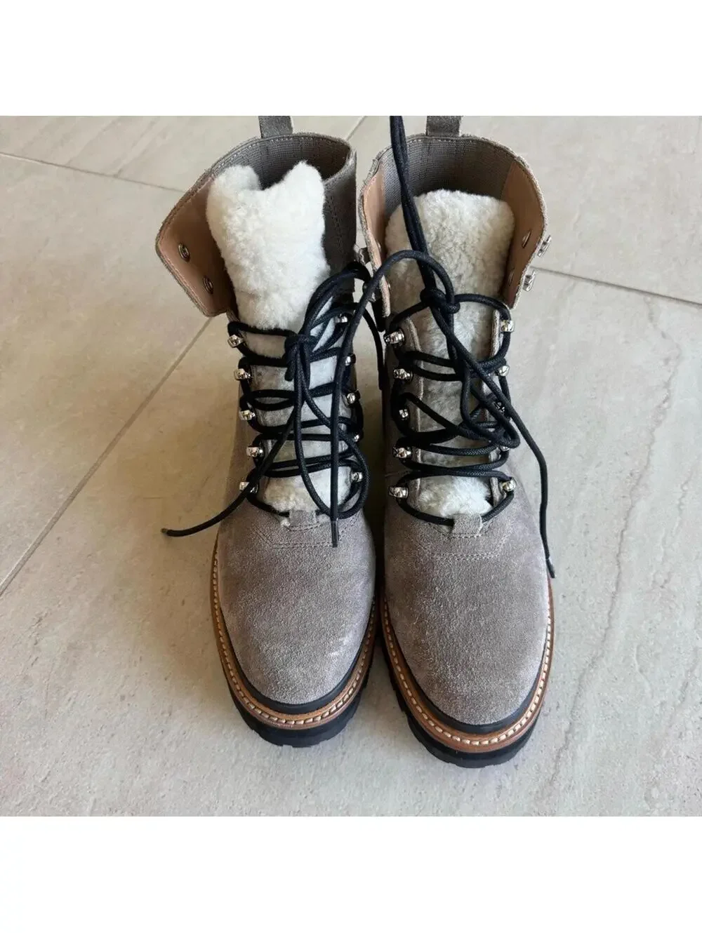 Mark Fisher LTD Izzie Genuine Shearling Lug Sole Laceup Boots Bootie Size 8